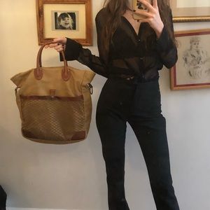 Saks Italian brown netted vintage birkin beach bag